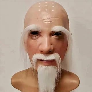Full Head Monk Mask with Beard,Realistic Chinese Monk Mask,Spoof Bald Man Costume for Halloween Christmas Role-Play Party,Funny Old Man Masks