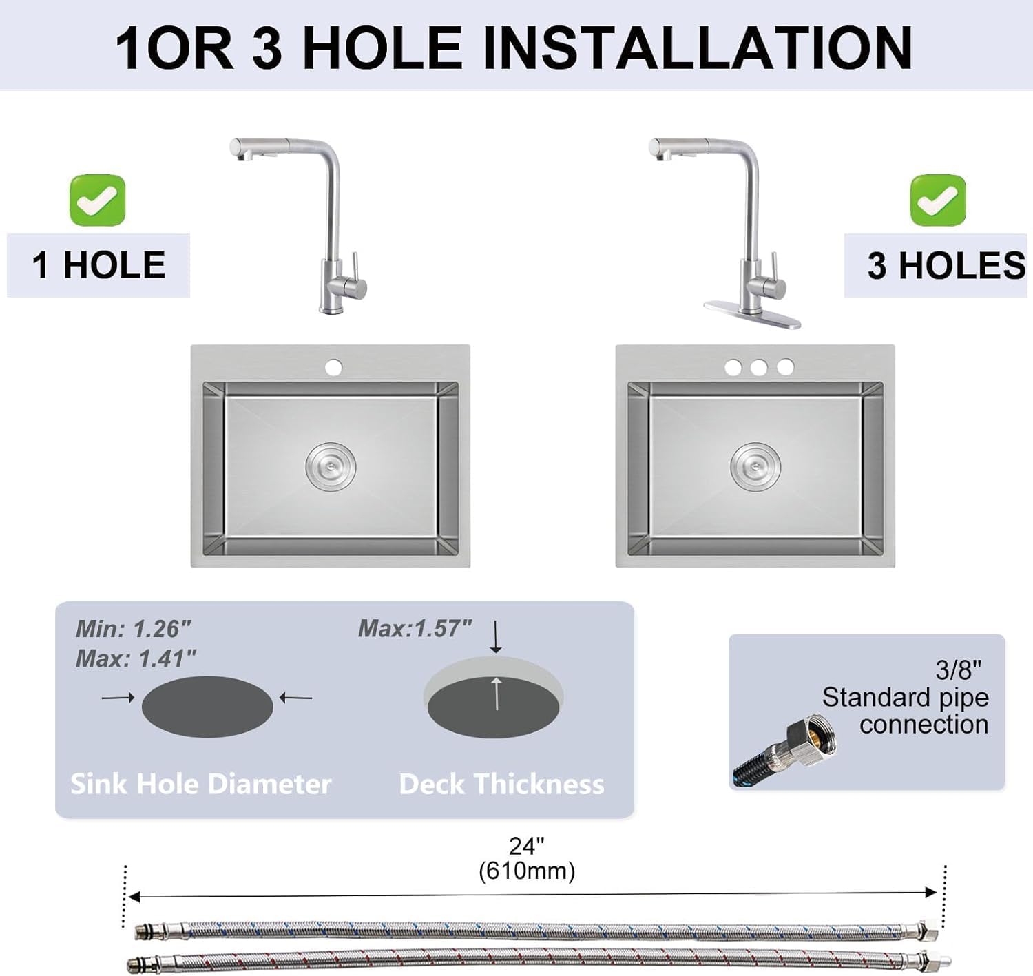 Kitchen Faucet with Pull Down Sprayer, Modern Single Handle Pull Out Faucets, Brushed Nickel Kitchen Sink Faucet for RV Laundry Utility Sinks with Deck Plate for 1 or 3 Holes, VLSCF5214LY-D