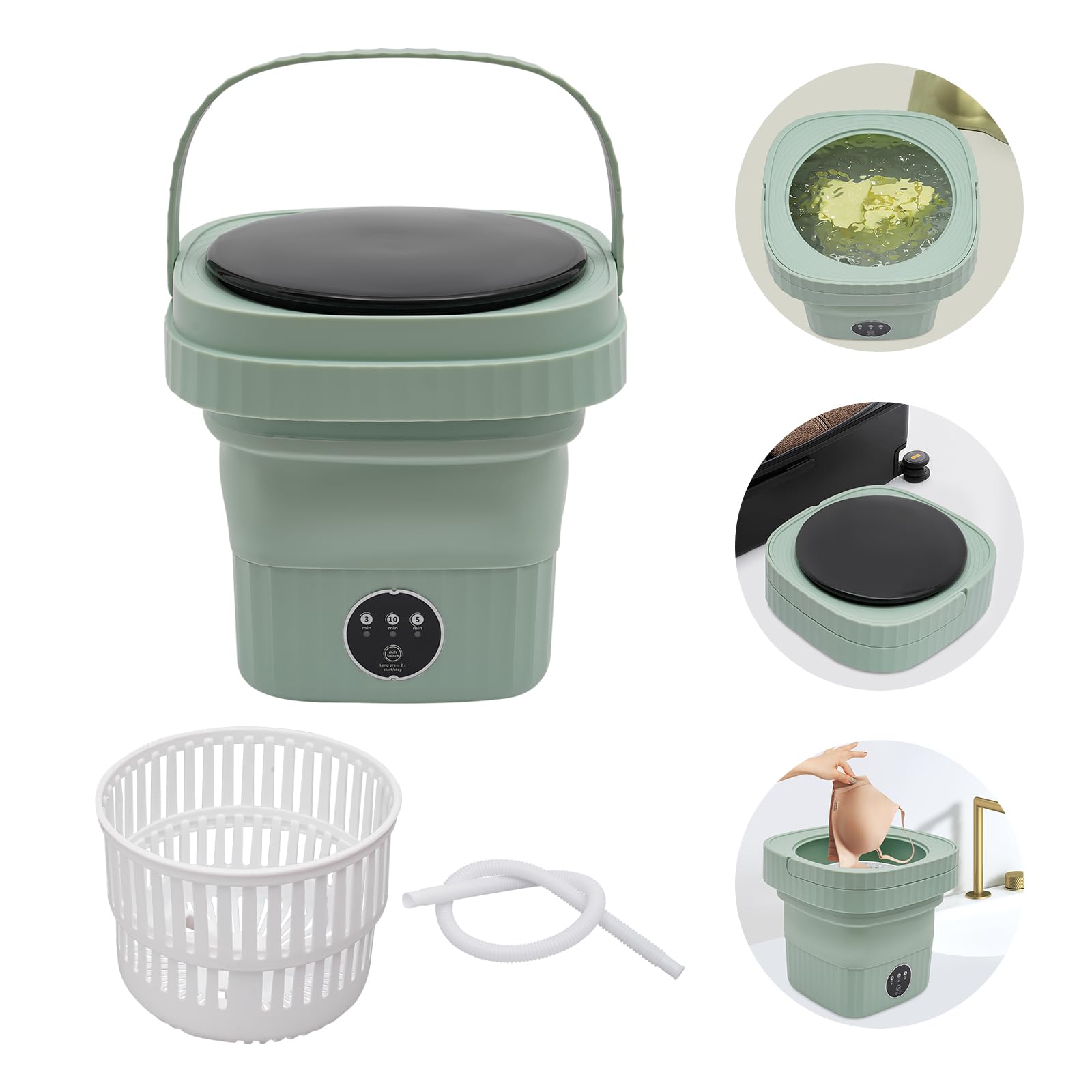 Lavadora portátil de 6 L plegable eléctrica, lavadora de viaje móvil con 3 programas de lavado y luz azul antibacteriana, para ropa interior, calcetines, ropa de bebé