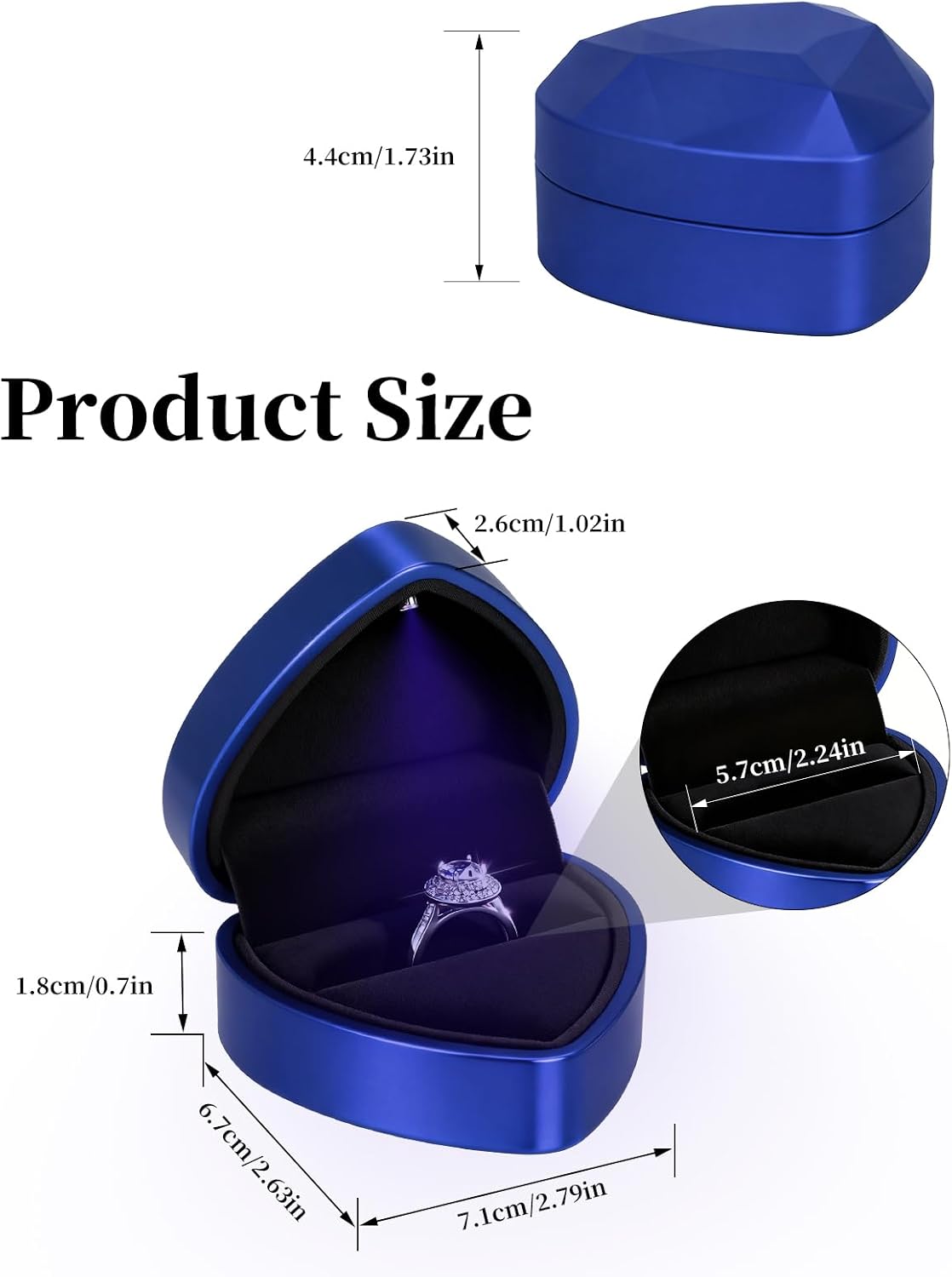 Hatori Engagement Ring Box with LED Lighted, Heart Shaped Jewelry Velvet Ring Box for Wedding Rings, Ceremony, Proposal, Anniversary Birthday image 4