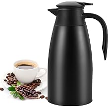 2L Thermal Coffee Jug, Insulated Coffee Carafe Pot,Insulated Stainless Steel Coffee Carafe Double Walled Vacuum Thermal Pot Flask for Hot & Cold Drink, Tea, Milk, Water Black