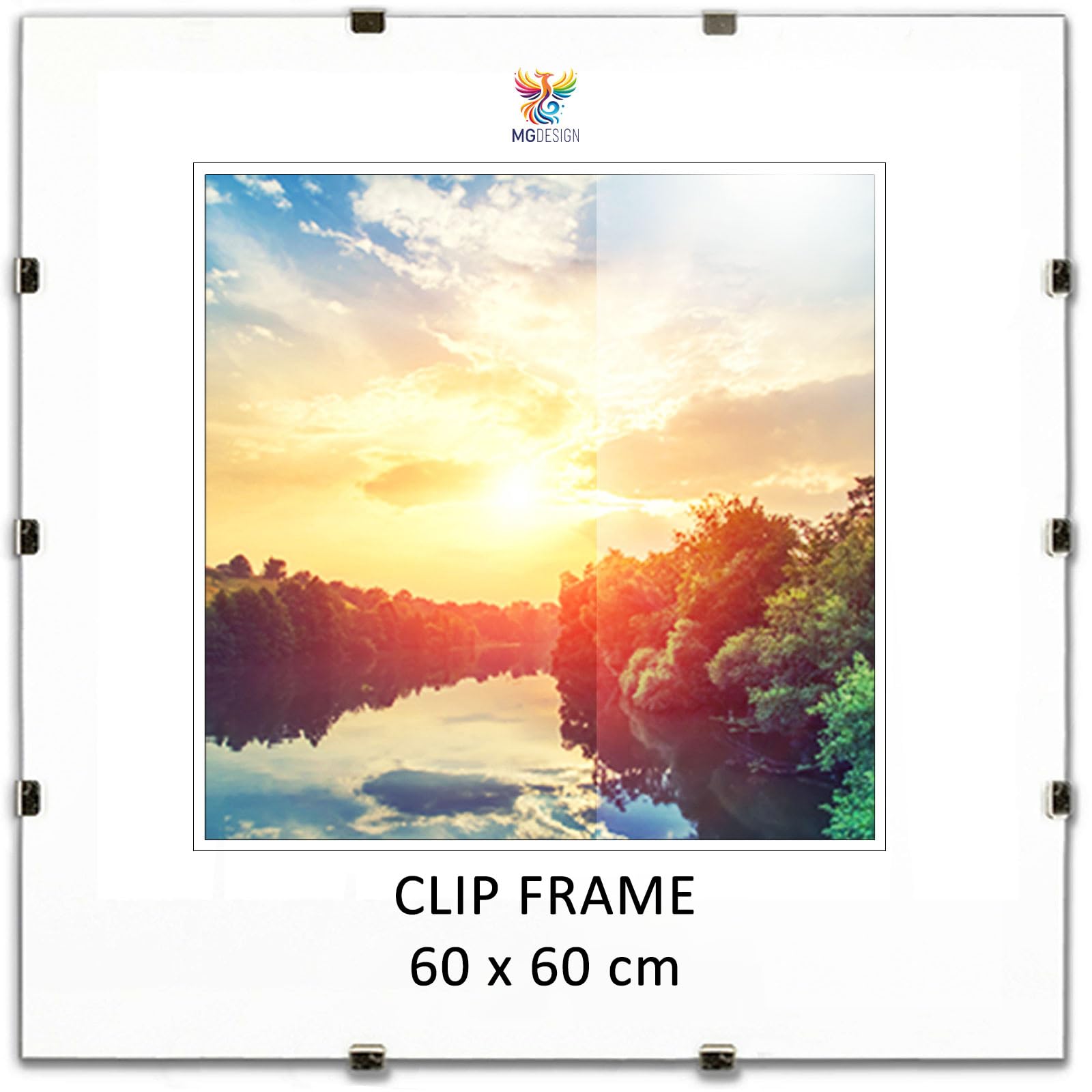 Mg Design Transparent Clip Frame 23.6 X 23.6 In (60 X 60 Cm) – Easy-To-Hang Shatterproof Acrylic Glass – For Posters, Photos & Certificates
