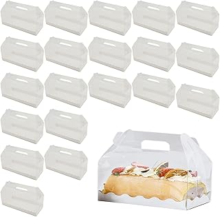 YIQXKOUY 20 Pack Long Bakery Cake Boxes with Handle and Plastic Window Take Out Boxes Treat Boxes with Dessert Display Trays Auto-Popup Cupcake Carriers Bakery Cake Box for Donuts Muffins Cookies