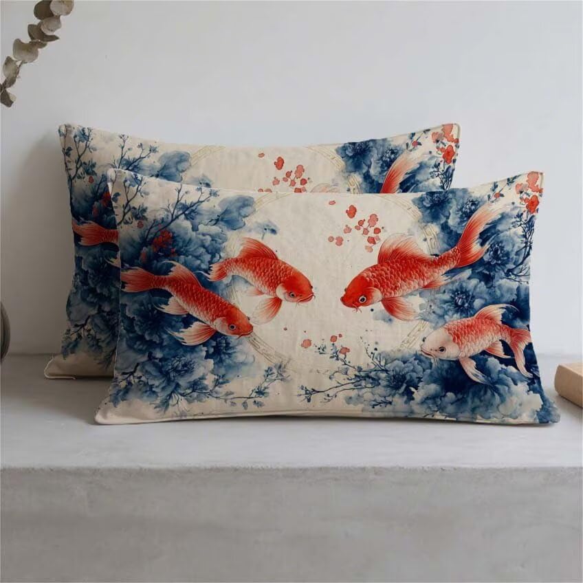 Housse coussin lin 60x90cm orange imperméable impression double face - 3