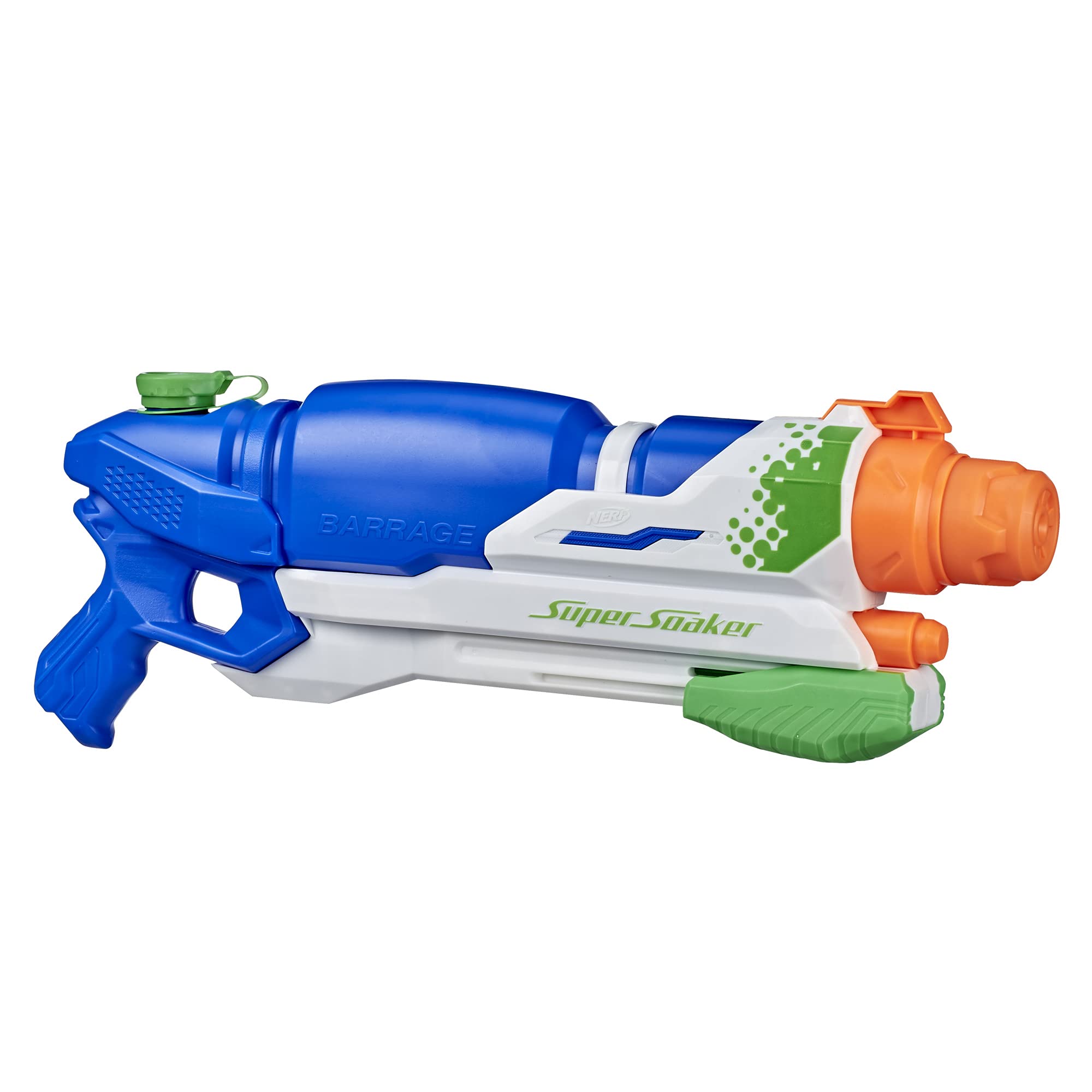 Super Soaker Barrage pistolet na wodę, trzy tryby natryskiwania, zasięg do 11,5 m, ogromny zbiornik na wodę 2,4 l, łatwe napełnianie