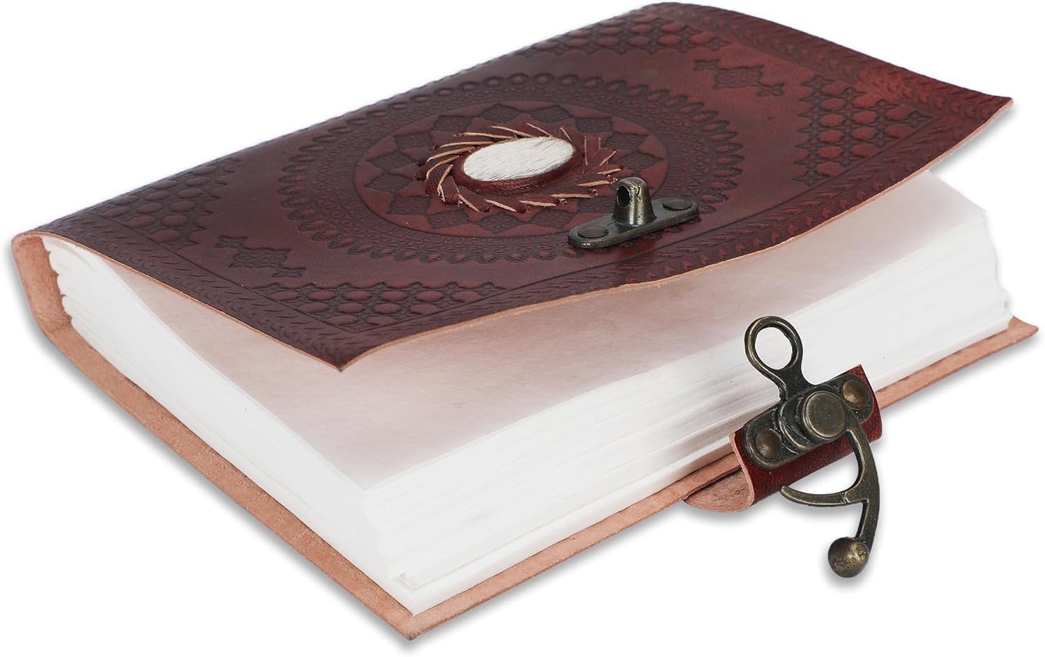 Handmade Leather Journal – Vintage Embossed Wine Diary with Brass Clasp, Non-Refillable Bound Notebook for Writing, Sketching & Daily Notes for Men & Women