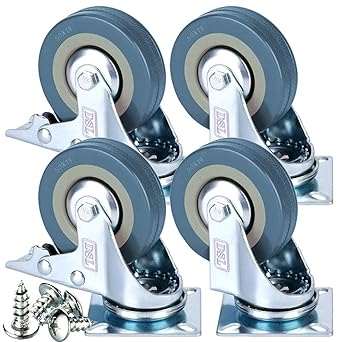 Juego de 4 ruedas giratorias de goma de 50 mm con freno y capacidad de 200 kg