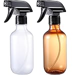 GearTrust Water Spray Bottle for Hair, Small Squirt Bottle Amber & Frosted Clear, 10.1 oz Refillable Empty Mister Spray Bottles with Adjustable Mist/Stream for Hair, Plant, Pet, Cleaning, Cooking