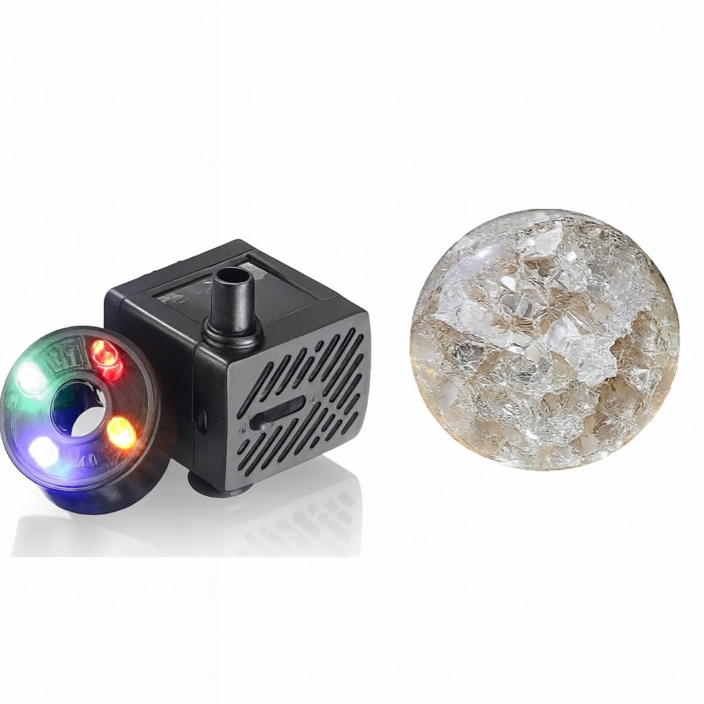 Sentrox® Submersible Fountain Aquarium Pond Spare Replacement Water Pump with LED light | Mini Water Fountain Pump for Fountains & Aquarium/Fish Tank Water Pump (Combo - (Pump and Ball))
