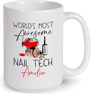 Nail Tech Customized Name Mug Gifts For Friend, Coworker, Nail Tech Mug, Nail Technician Gifts, World's Most Awesome Nail Tech Mug, Personalized Nail Tech Coffee Mug, Nail Technician Cup 11oz 15oz