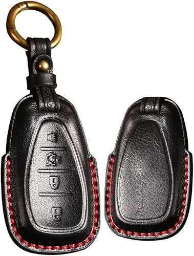 Miniatura 3 de ontto Funda de cuero para llave de automóvil de 4 botones, protección completa, compatible con Chevy Equinox Traverse Malibu Camaro, color negro