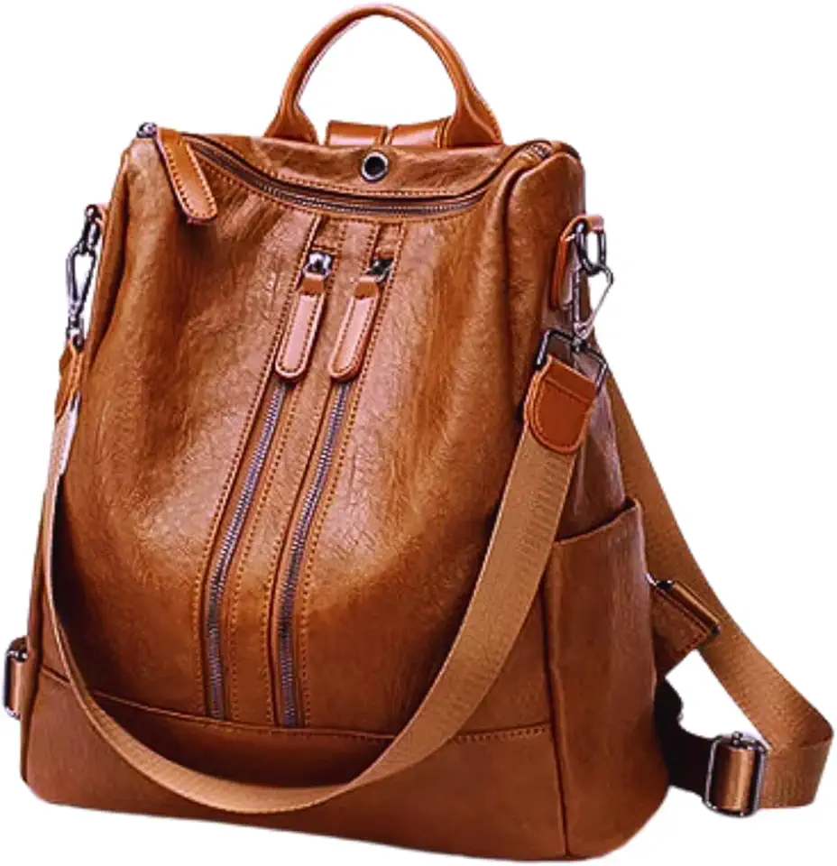 Mochila Bolsa Feminina Casual 2 em 1 Couro Sintético Alça Transversal Saída Fones De Ouvido Passeio Trabalho Faculdade Dia A Dia (Brown)