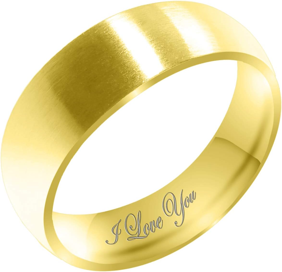 Everstone Women's Matte & Brushed 3MM & 5MM & 7MM Dome Promise Ring Wedding Bands Titanium Ring Color: Yellow Gold Engraved I Love You