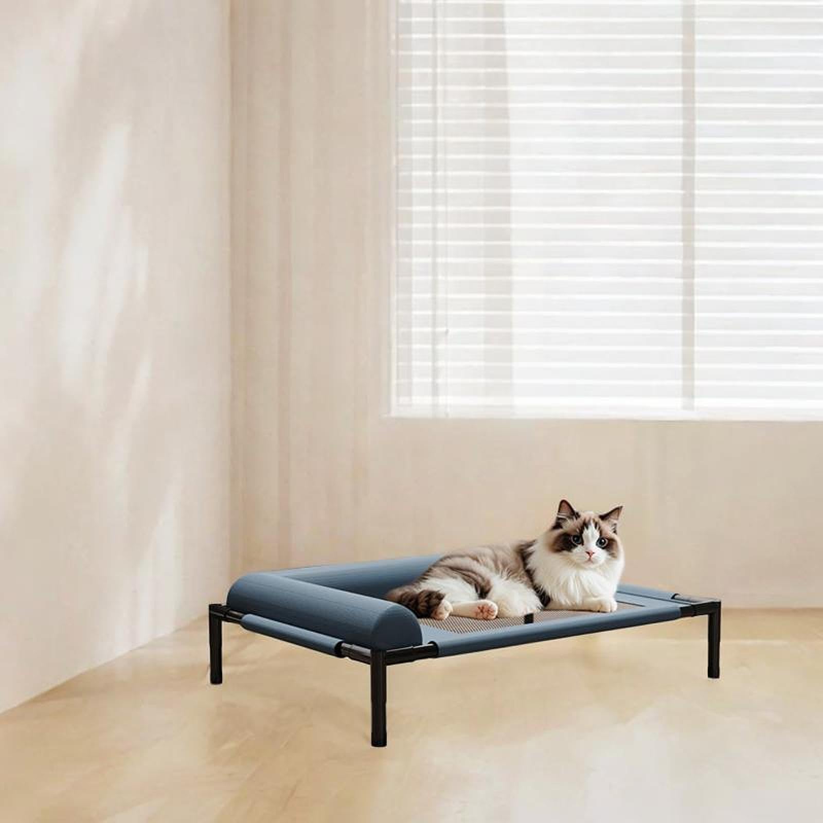 Cama para Gato Elevada Cama de Mascotas Colgante Cama de Perro Lavable Cama de Malla Metálica Transpirable Material para Mascotas Apta en Lug, Blue Gray M