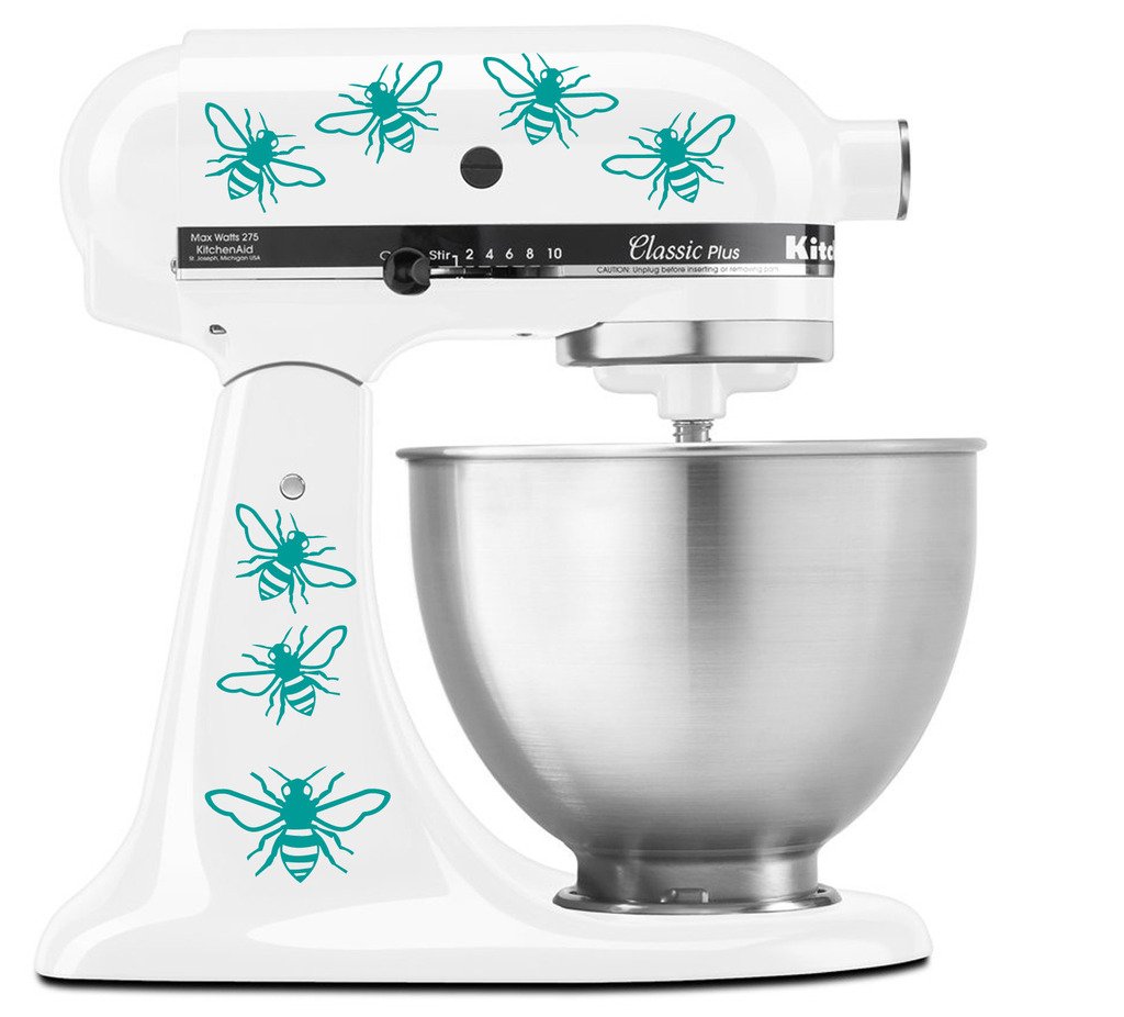 Honey Bee Bees Beehive Colony - Vinyl Decal Set for Kitchen Mixers - Turquoise