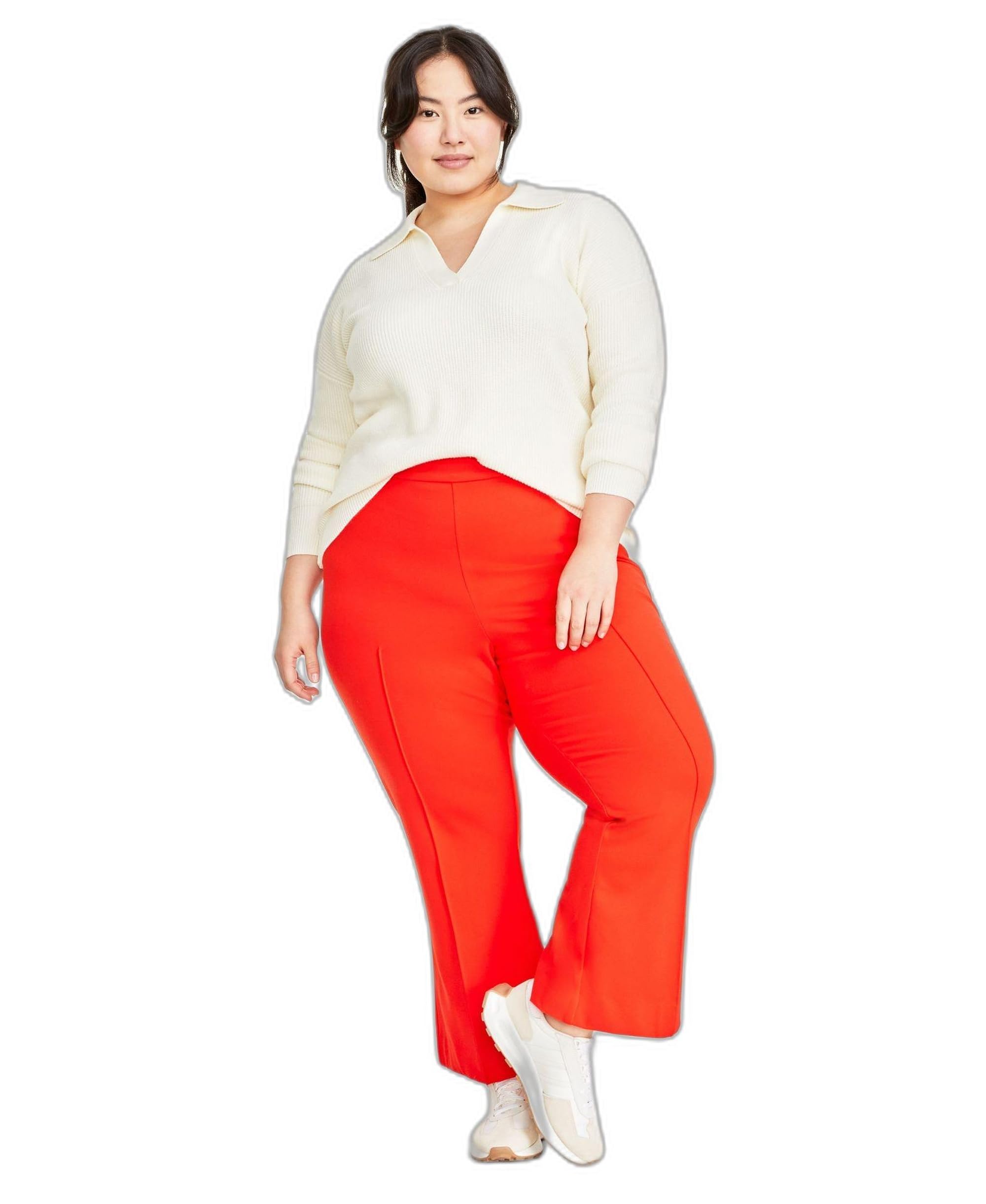 Plus Size Pont Kick-Flare Ankle Pants Regular and Short Length Fiery Red 1X
