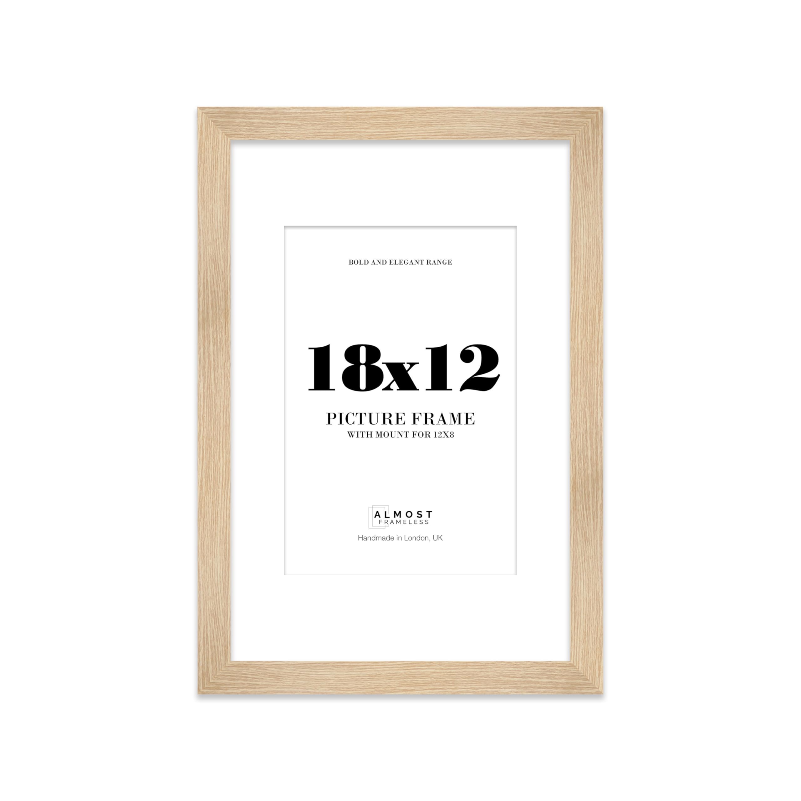 18x12 Oak Frame With Mount for 12x8 Pictures 28mm Edge Portrait and Landscape Display with Wall Hooks, 1 Pack