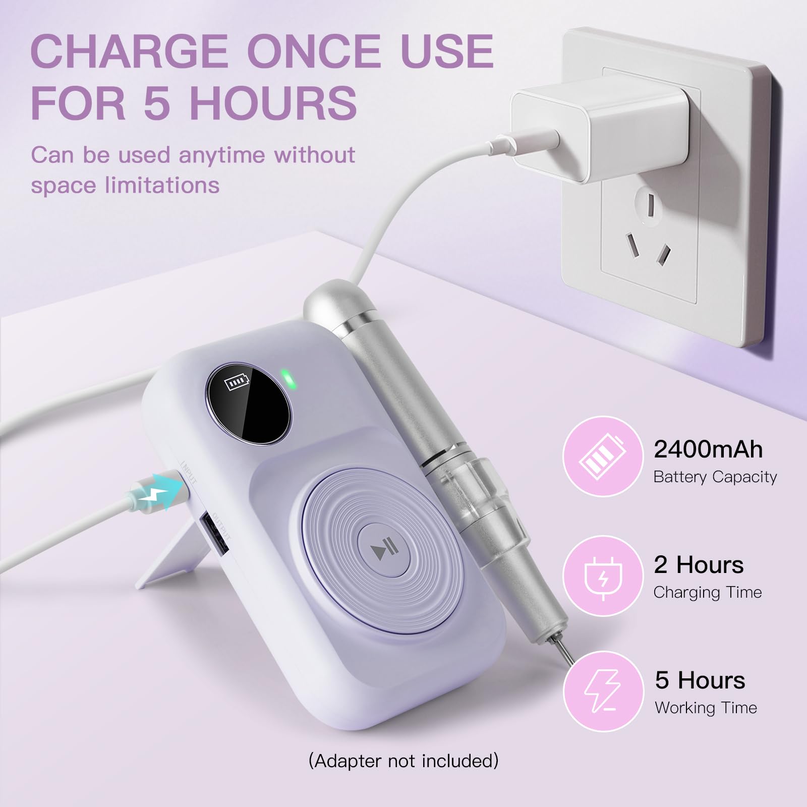Madenia Electric Nail File 45000RPM, Professional Rechargeable Nail Drill Machine with Ceramic & Metal Drill Bits - Image 2