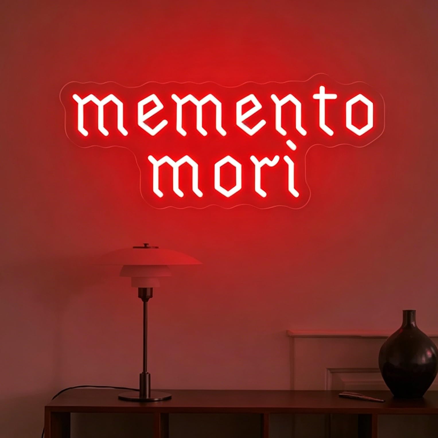 Memento Mori Neon Sign Red Dimmable LED Neon Light USB Powered Wall Decor for Bedroom, Gothic Room, Dark Academia, Bar, Man Cave Unique Aesthetic Gift for Goth & Philosophy Lovers