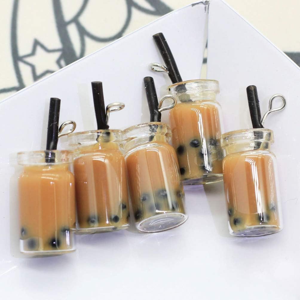 EXCEART Simulated Pearl Milk Tea Cup Charms with Black Straw 0.98In Miniature Resin Pendants for Diy Jewelry Making Earrings Keychains and Background Decor - Image 5