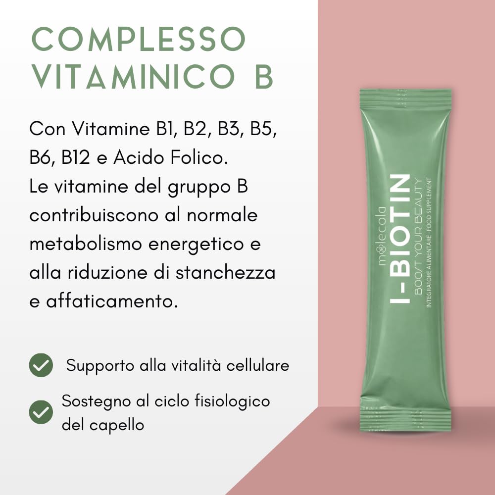 Integratore per Capelli Naturale ad alto contenuto di Biotina, Zinco e Rame per Capelli e unghie, Crescita, Volume e Forza, 30 stick in formula liquida pronti da bere I-BIOTIN