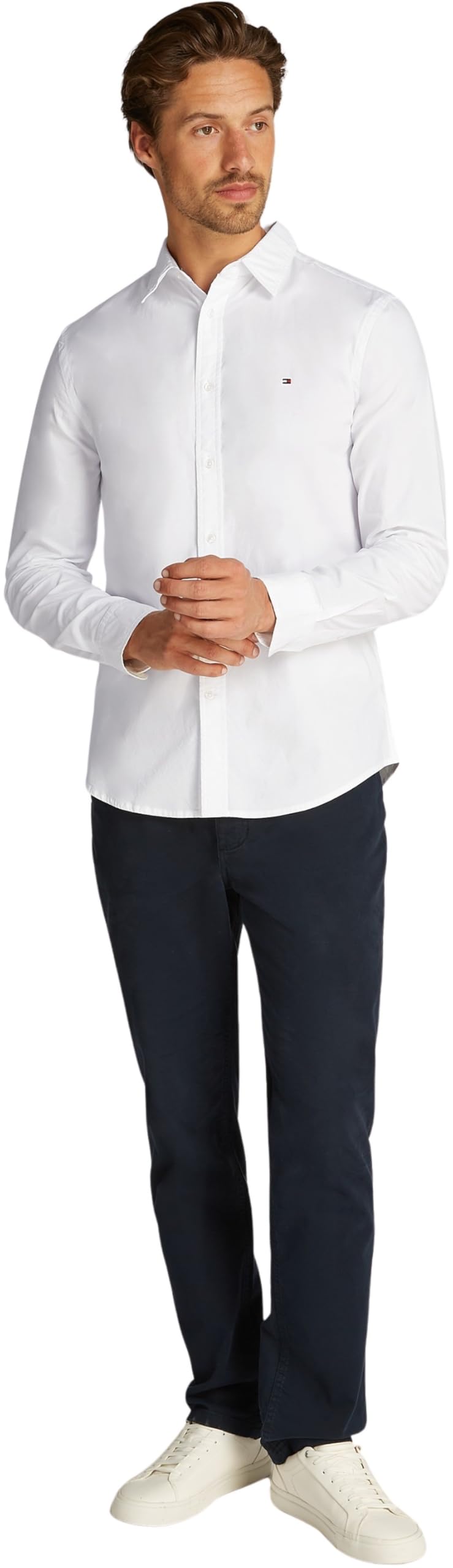 Tommy Hilfiger Męska koszula Flex POPLIN Kent Collar SF MW0MW38137 L/S, biała, S, Biały (biały optyczny), S