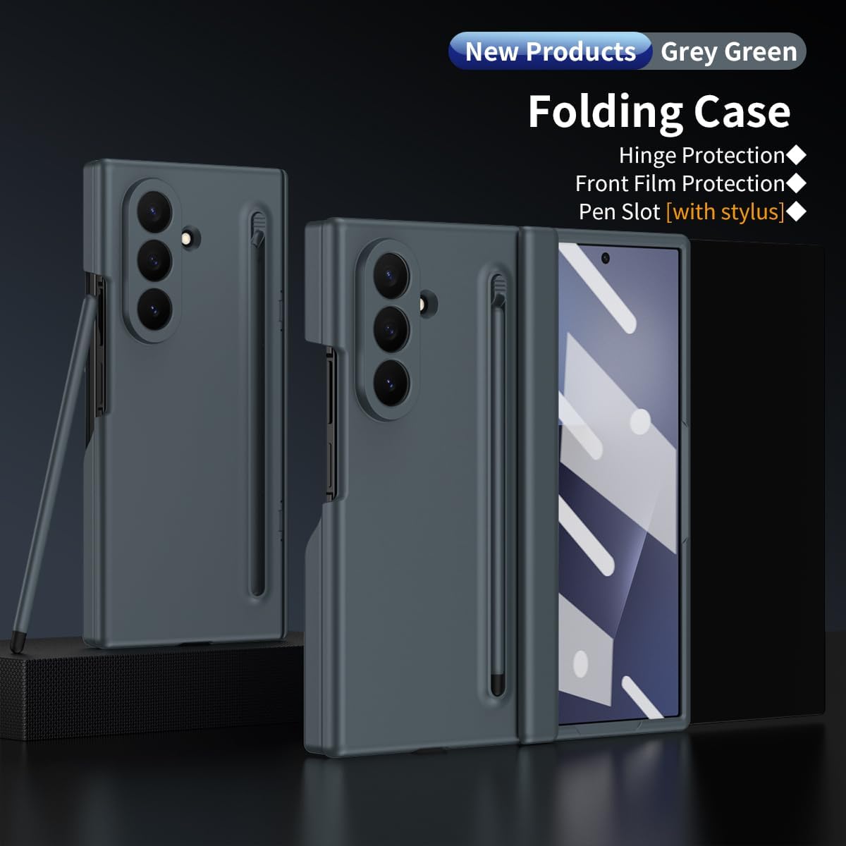 for Samsung Z Trifold Case with Screen Protector, Built-in S Pen Holder and Stylus, Hinge Protector Cover for Samsung Galaxy Z Trifold, Pen is Included-Green