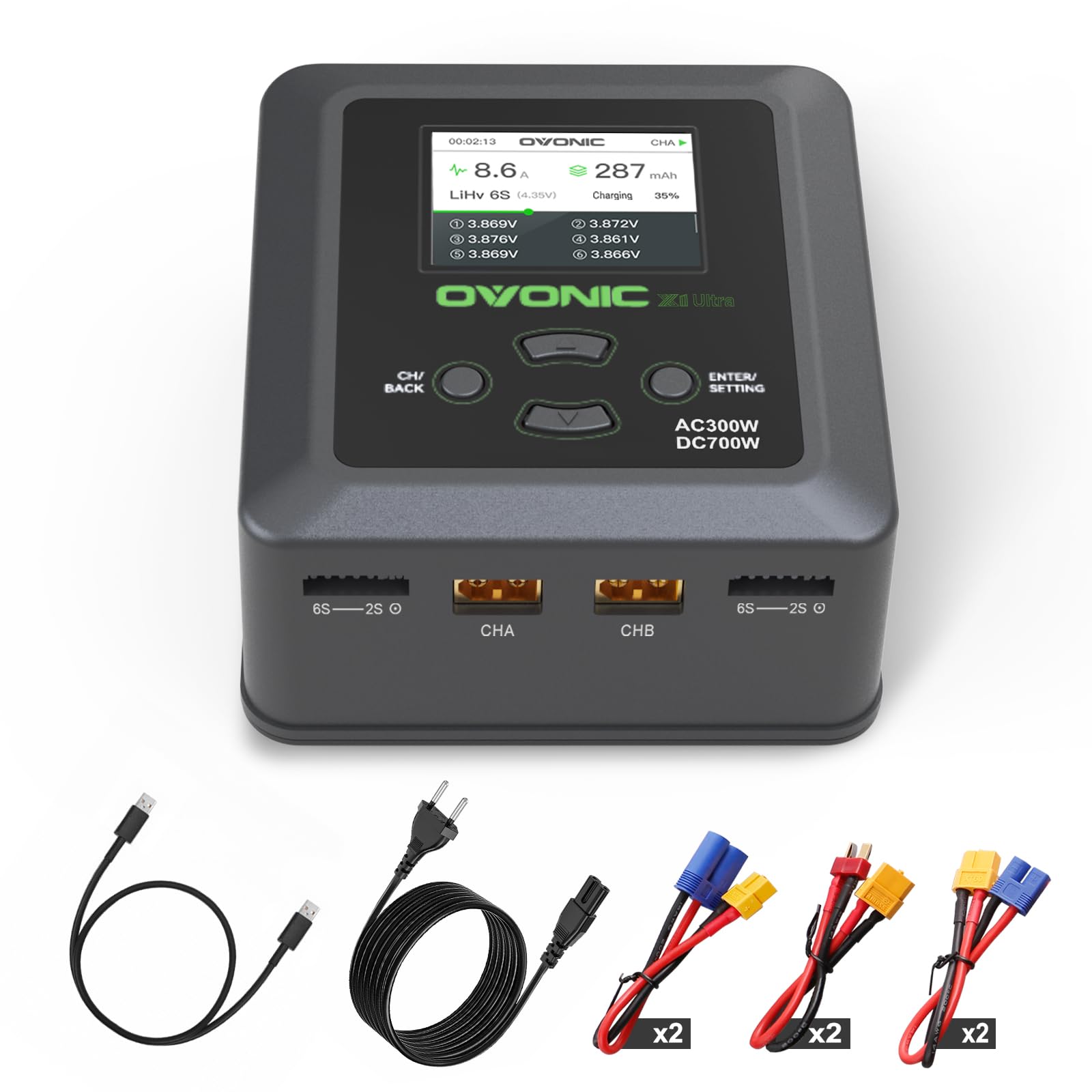 OVONIC Cargador Bluetooth Lipo 200 W 15 A AC 200 W DC 300 W doble equilibrio para baterías 1-6 S Li-ION NiCd NiMH litio de alta tensión RC (X1 Ultra)