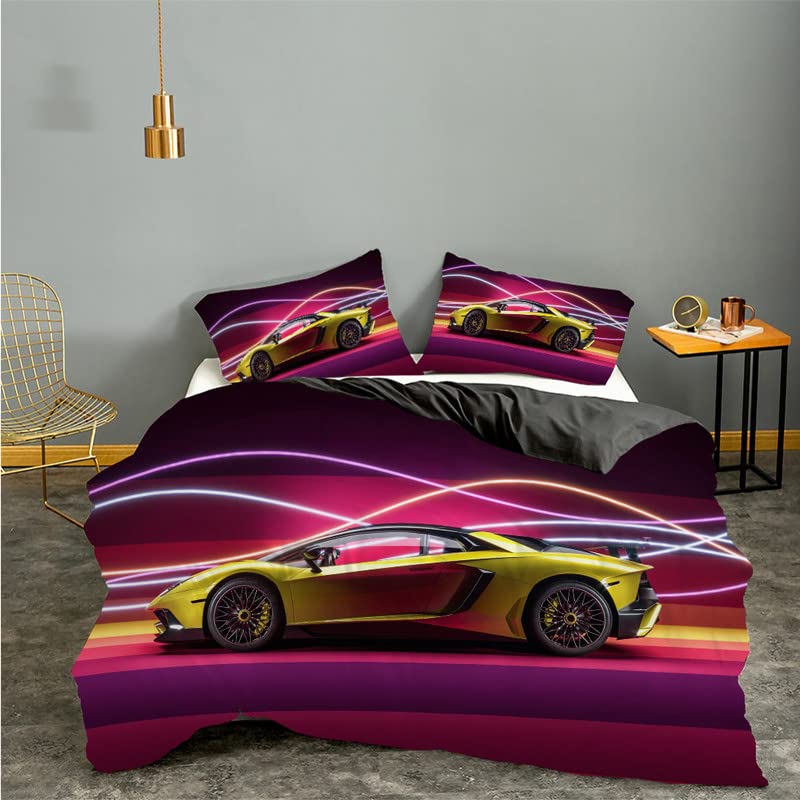 Parure de lit 90x190 enfant voiture violette avec housse de couette en microfibre et taie