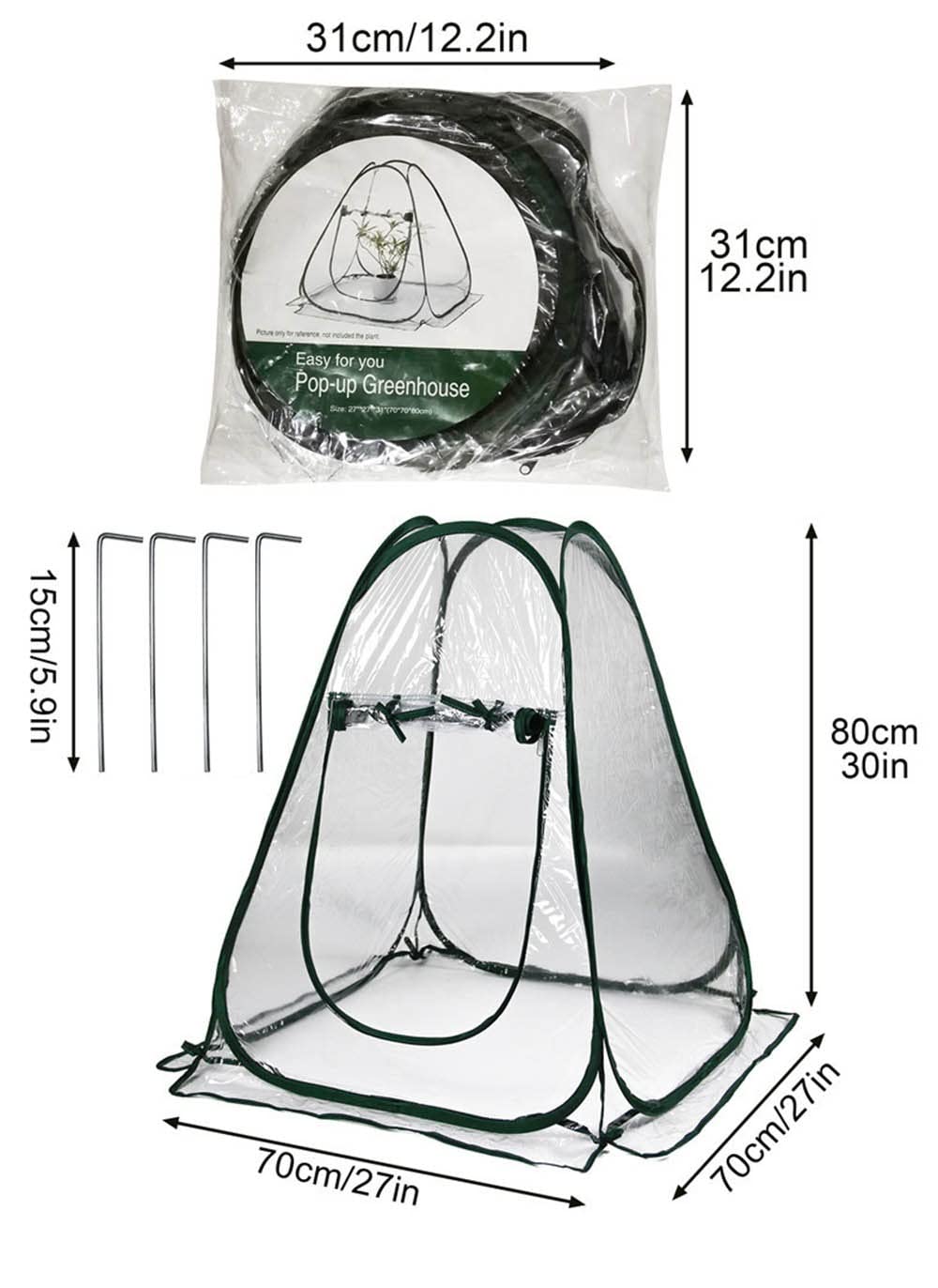 Mini Serra da Giardino Pieghevole, Piccola Copertura per Serra da Cortile in PVC per Interni, Copertura in plastica Trasparente, per piantine di floricoltura, 70 x 70 x 80 cm
