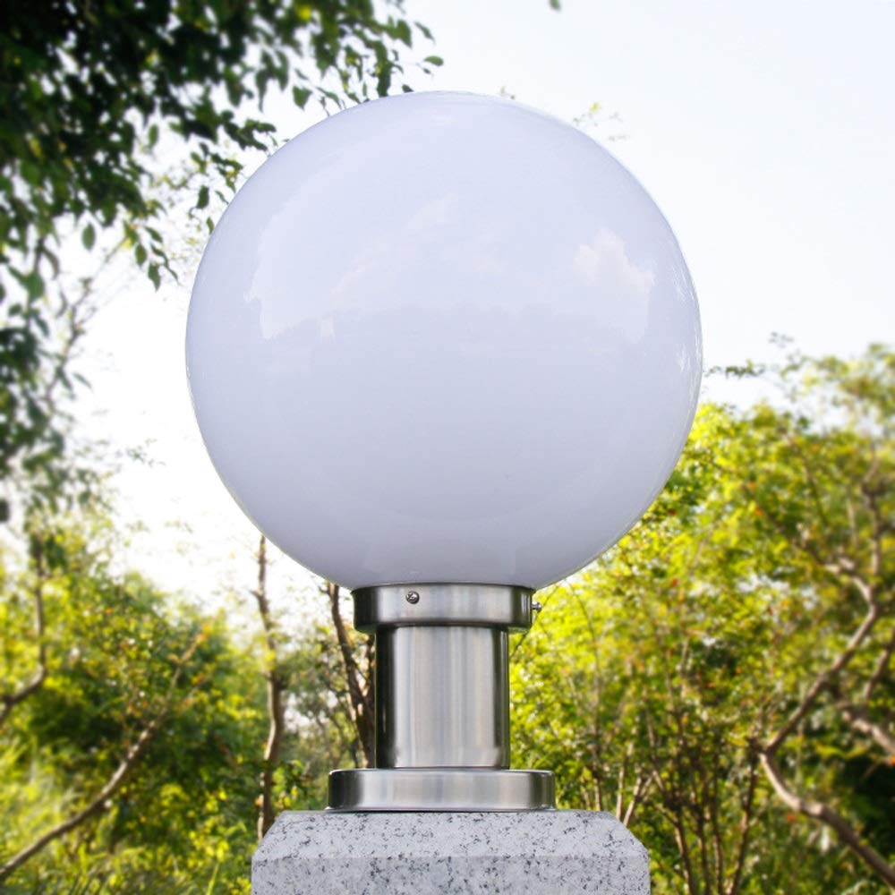 QUSYZD Globe Column Light Lantern Milky White Acrylic Lampshade Landscape Lights Stainless Steel Spherical Street Lights Aluminium Outdoor Waterproof E27 Pillar Post Lamps,