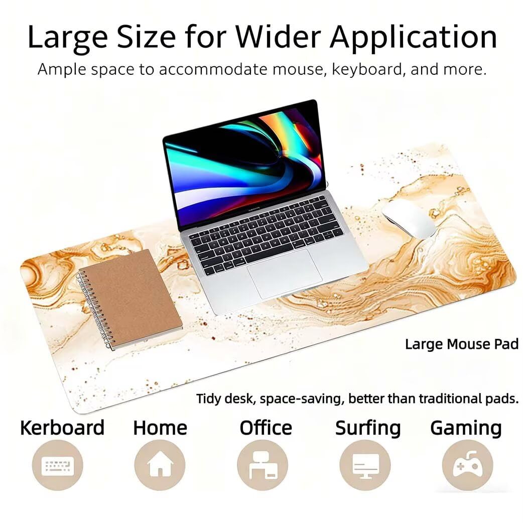 Lpfieonn Marmormuster Großes Schreibtischunterlage, XXL Schreibtischunterlagen, Blau XXL Wasserdicht Gaming Mousepad mit Vernähter Rand und Rutschfeste Gummibasis, für Hause/Büro 120x60cm PF-2341