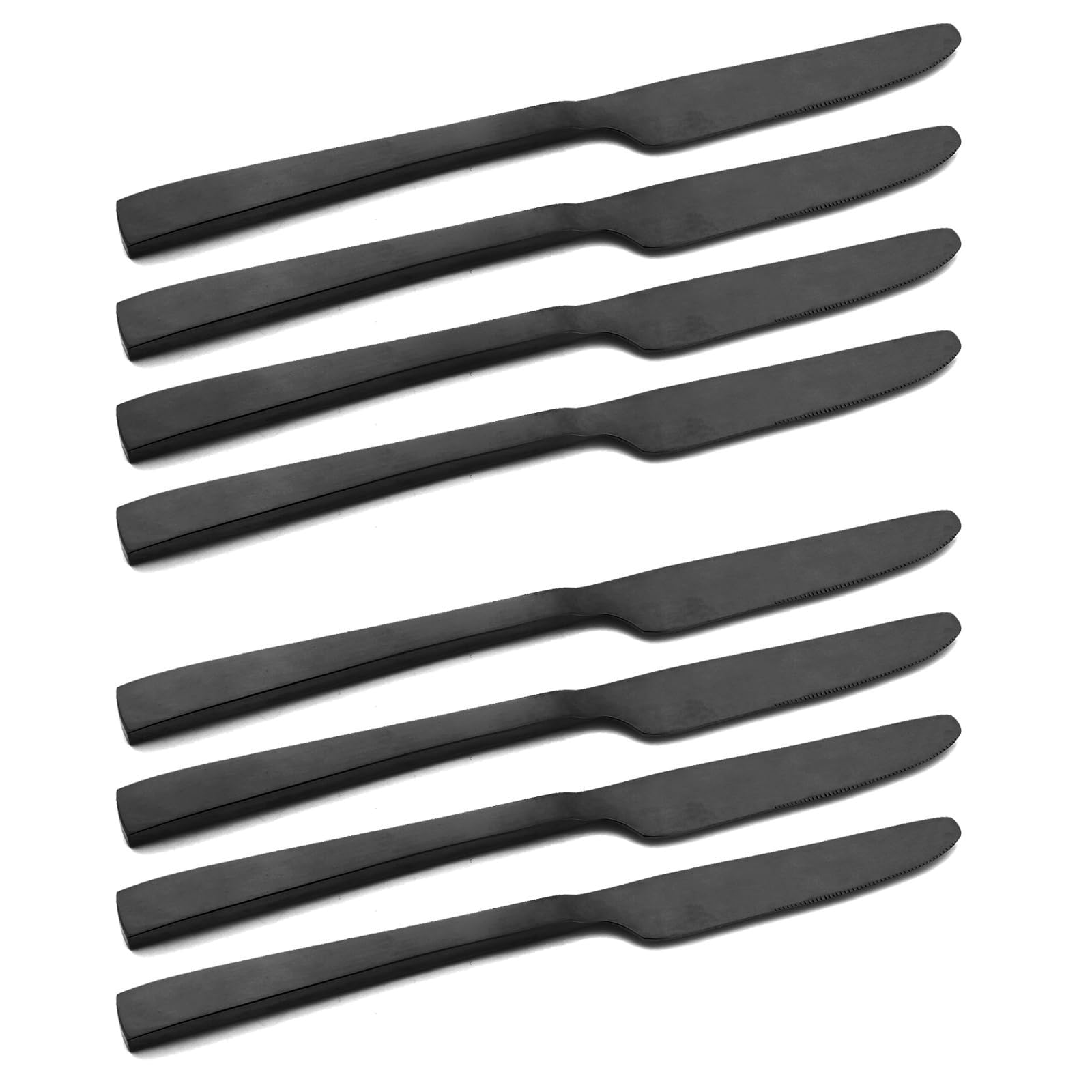 snplowum 8-Piece Dinner Knife, Serrated 18/10 Stainless Steel Steak Knife, Mirror Black Heavy Table Knife Set Butter Cheese Flatware Knives ?9-inch, Set of 8