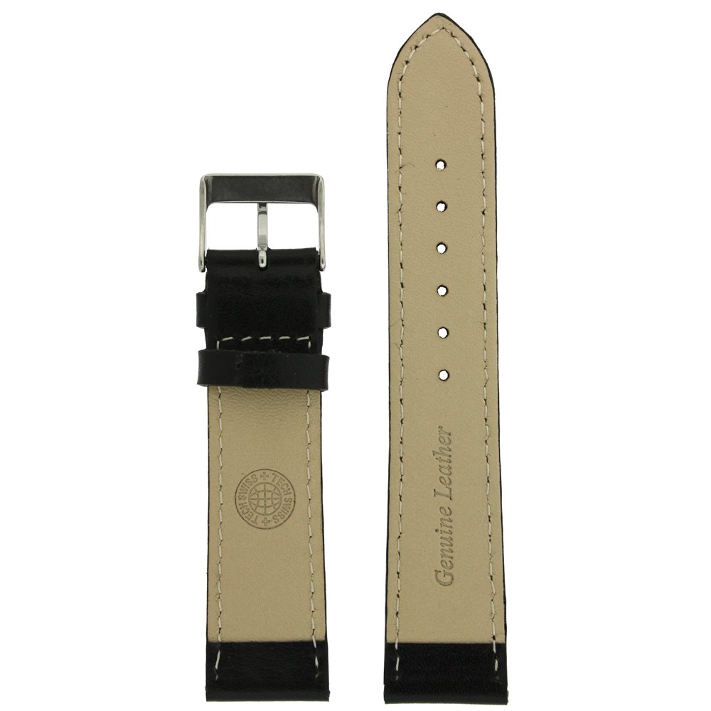 Tech Swiss Watch Band Black Genuine Calf Leather Smooth Ladies Strap 12 millimeter