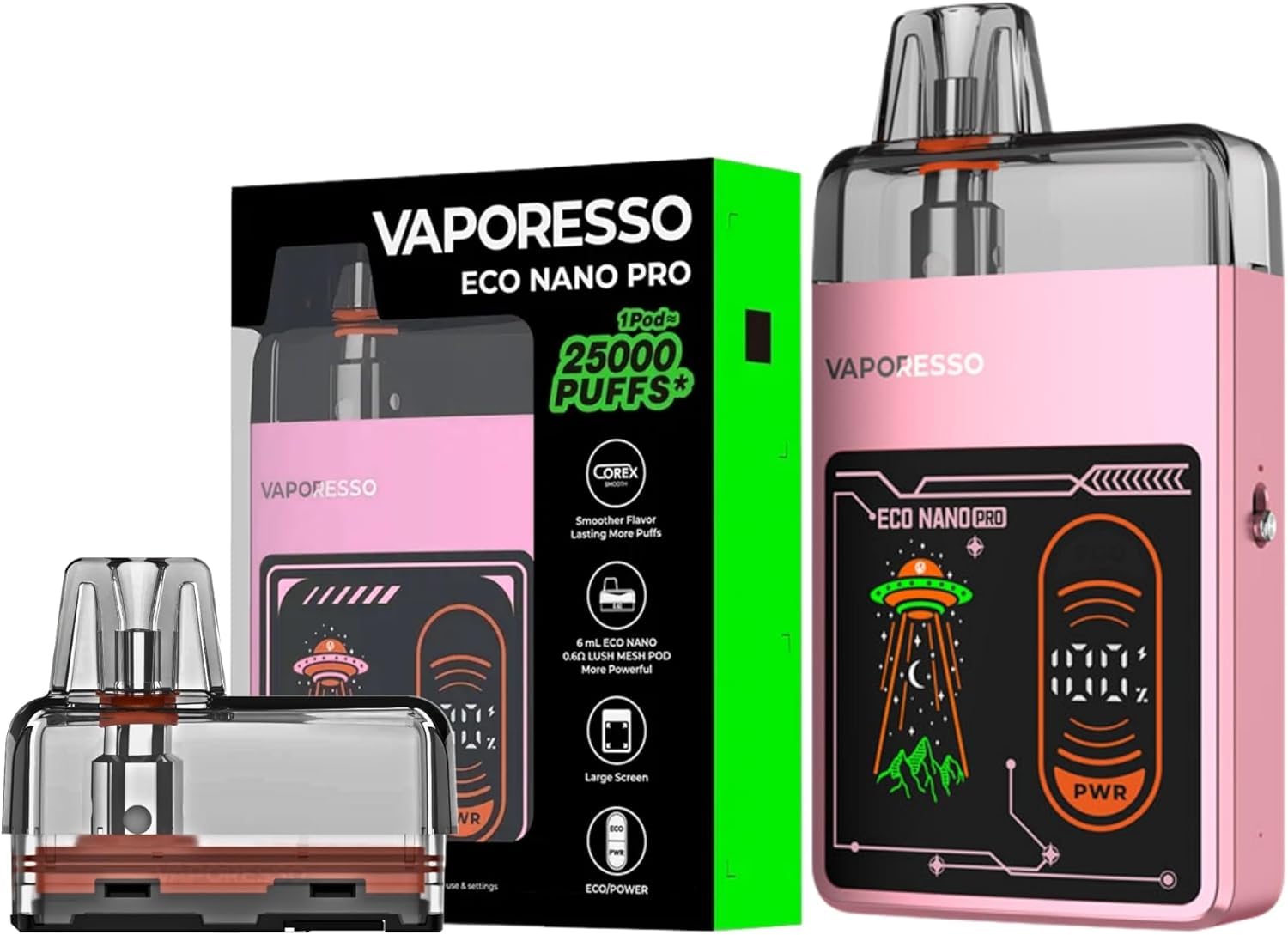 vaporesso eco nano amazon Pro Kit 1000mAh Built-in Battery fit 6ml ECO Nano 0.6/0.8/1.2ohm Mesh Pod 25000 puffs Electronic Cigarette Vape Support ECO/POWER Mode No Nicotine (Rosa Sakura) Elettronica UWELL Caliburn G5 35W Multi-Buy Choose Flavor:Cool Mint (discontinued)