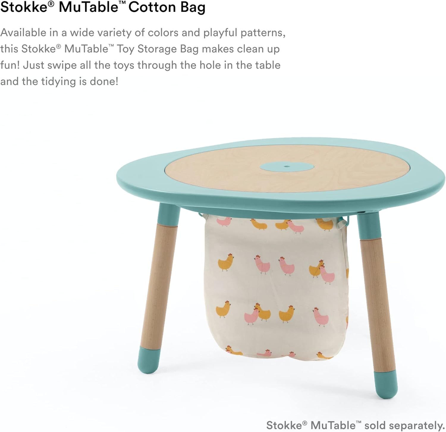 Stokke MuTable Cotton Bag, Chicks - Toy Storage Bag for Small to Medium-Sized Toys - Made of Soft Cotton - Lightweight, Easy to Carry