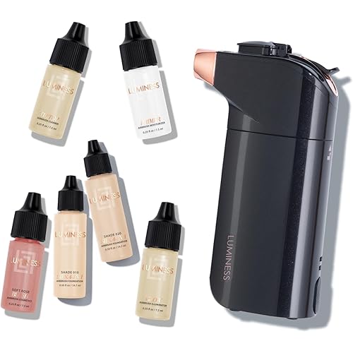 Luminess BREEZE DUO Airbrush Makeup System, Fair Coverage – 9-Piece Kit includes 2x Silk Airbrush Foundation, Soft Rose Blush, Glow Highlighter, Moisturizer Primer, and Airbrush Cleaning Solution