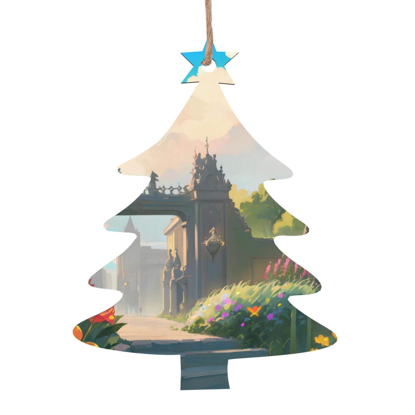 Outside The Castle Gate Printed Christmas Wooden Pendants, Simple and Environmentally Friendly, Holiday decorationsã€‚