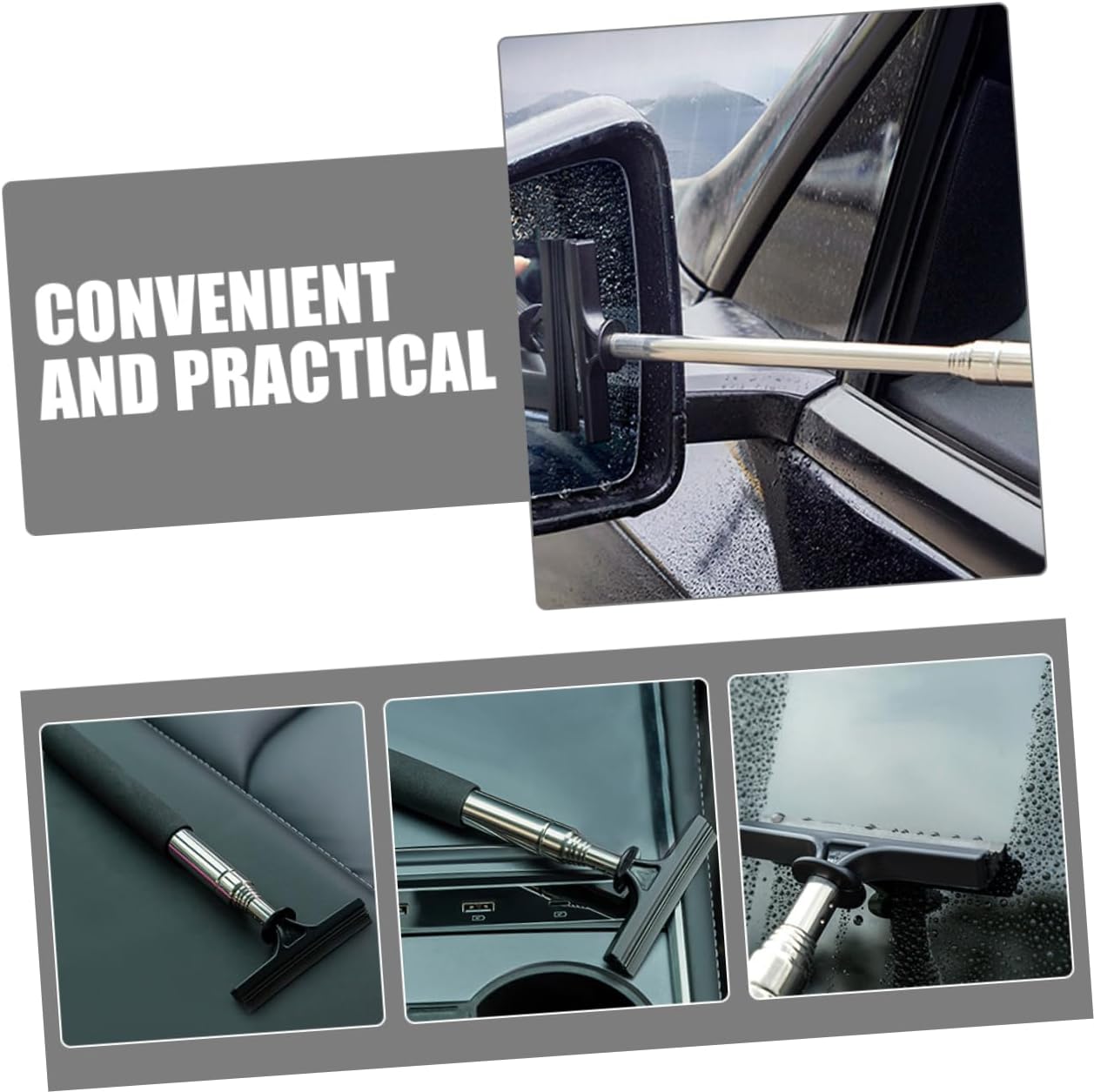 Mikinona 2pcs Telescopic Car Windshield Squeegee Cleaner Tool Portable Rear View Mirror Water Fog Removal for Auto and Truck