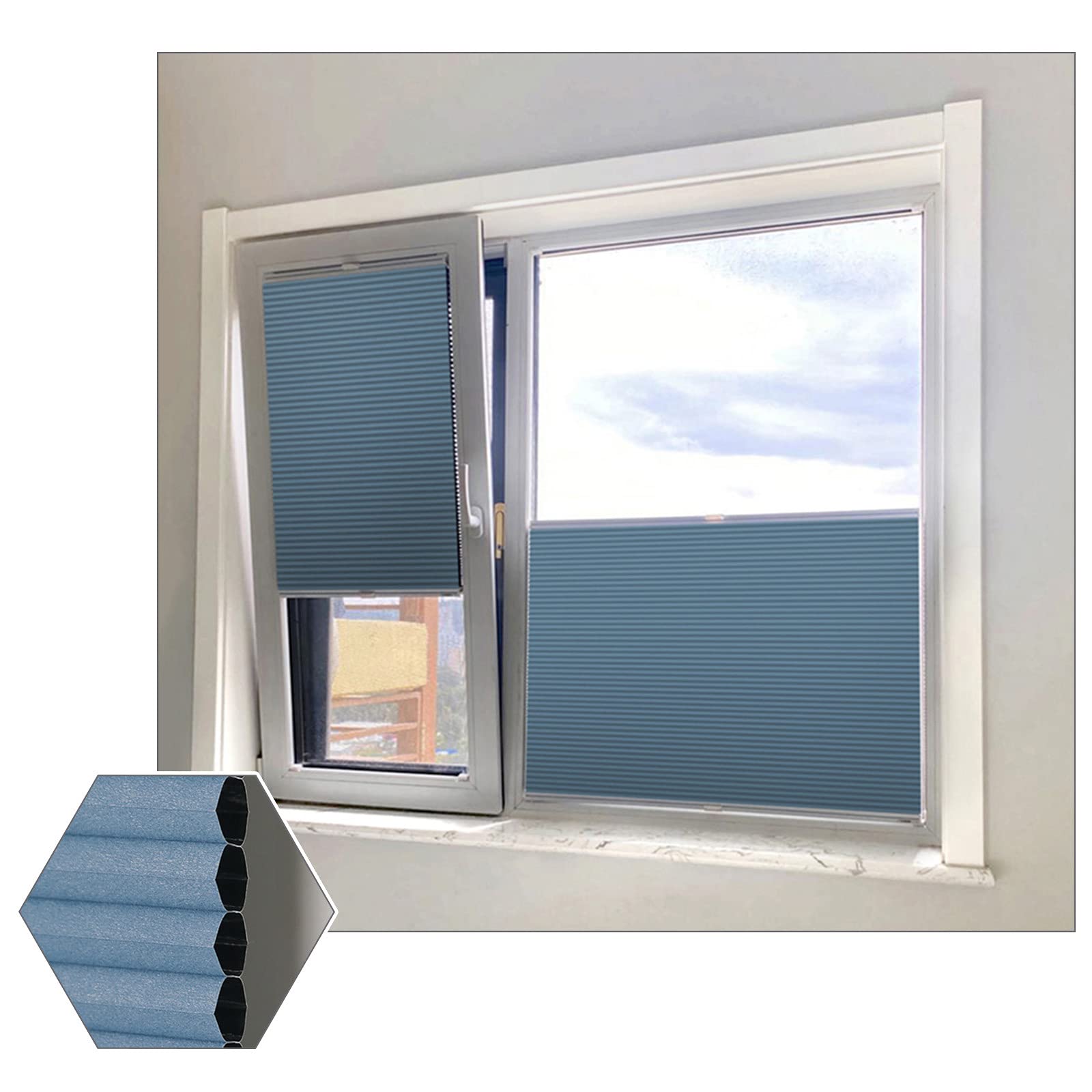 Store Plissé Nid D'abeille Pour Fenêtres Intérieures,stores Cellulaires Sans Fil,store Plissé Nid D'abeille Filtrant La Lumière/thermique,stores D'obscurcissement Des Pièces,Blue-70x100cm/27.6*39.4in