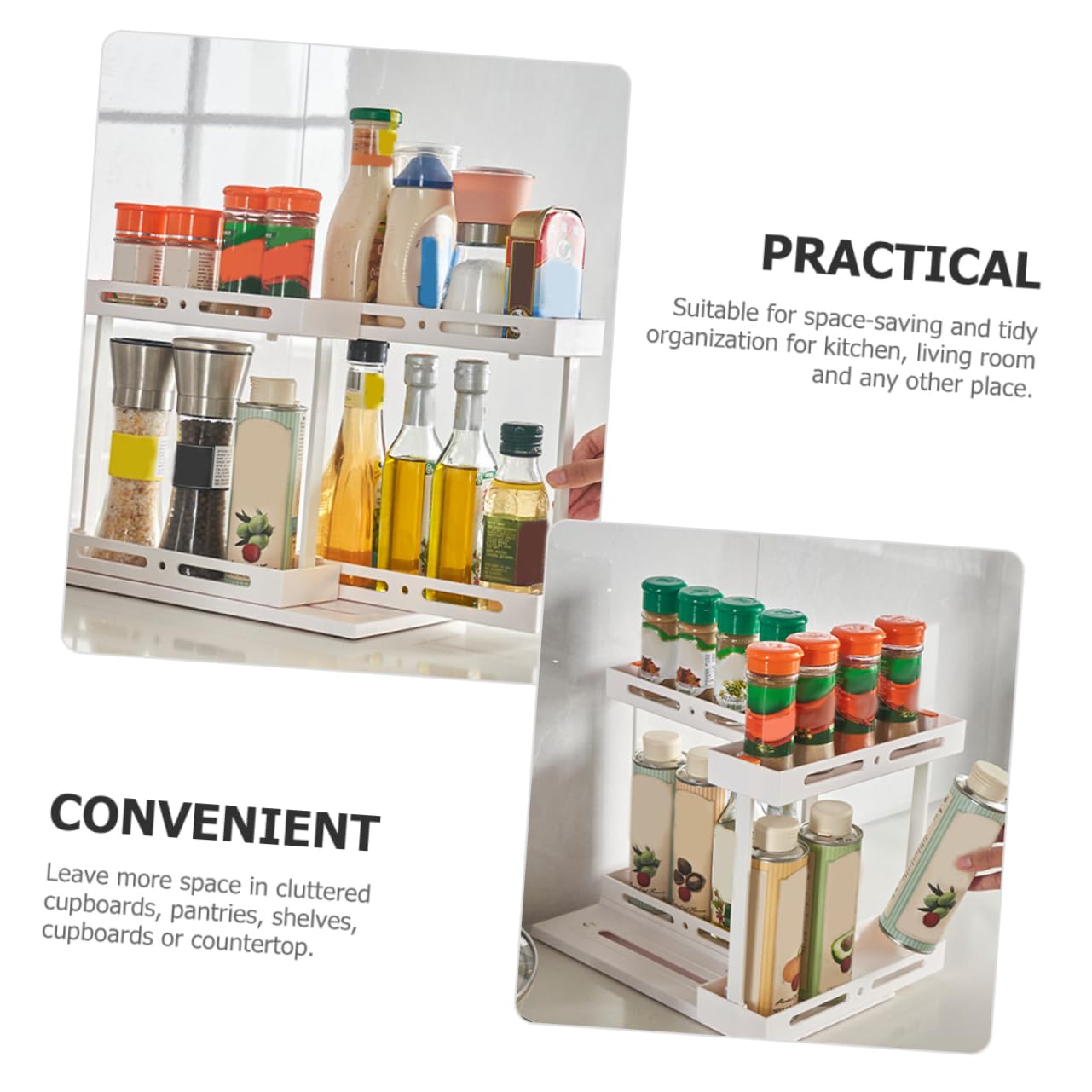 Sosoport Organizer Estraibile da Cucina Bianco a Doppio Strato in Abs e Acciaio al Carbonio, Salvaspazio Design a Estrazione, per Riporre Spezie e Accessori Sotto Lavandino