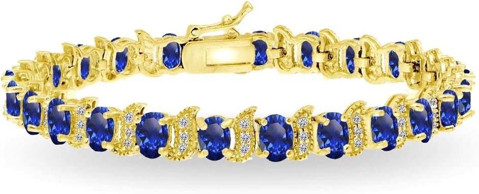 B. BRILLIANT Sterling Silver Genuine, Created or Simulated Gemstone Oval & S Tennis Bracelet for Women