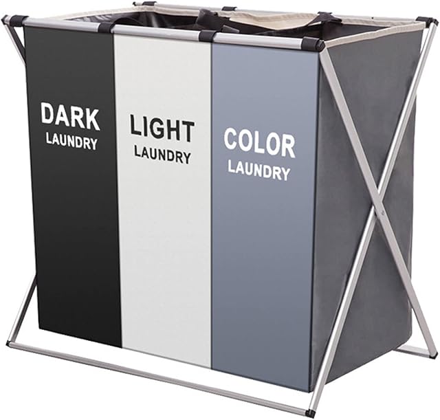Laundry Basket, 136L Laundry Hamper 3 Section Clothes Laundry Bin Sorter, Waterproof Foldable Washing Storage Bags for Dirty Clothes, Toys, Towel in Bathroom Bedroom Organization (White+Grey+Black)