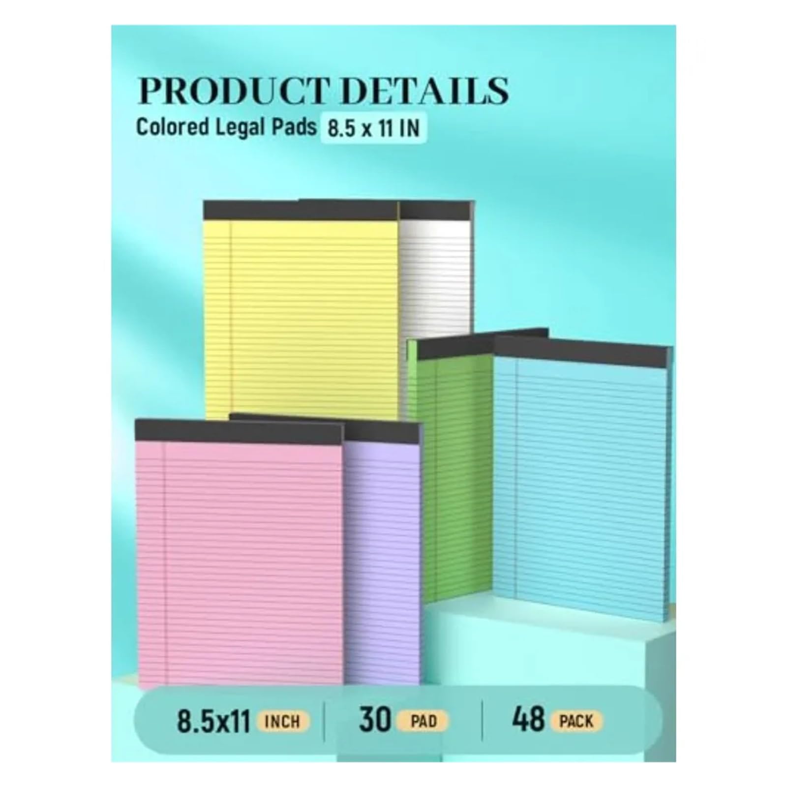 Lot de 4 blocs de papier coloré à lignes larges de 21,6 x 27,9 cm