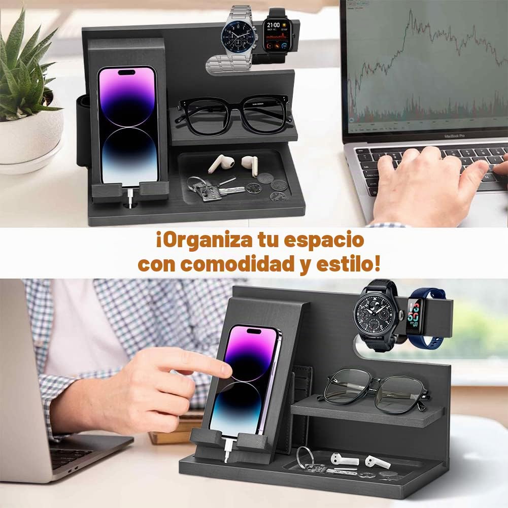 AliveByte Regalos Navidad Originales Hombre Valentin Soporte Movil Madera Regalo Cumpleaños Hombre Soporte de Carga Estación para Movil Regalo Festa del Papa Idea Navidad Anniversario Regalos Negro