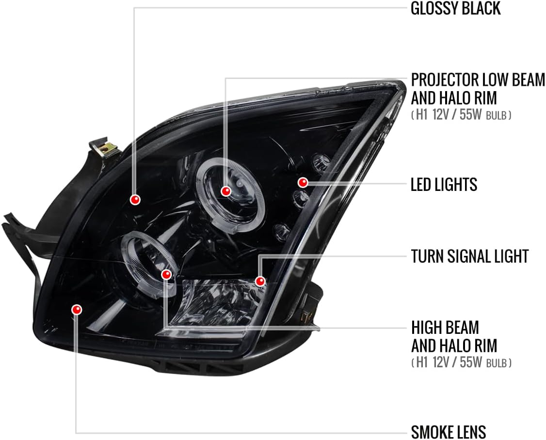 Dual Halo Projector Headlights (Black Housing/Smoke Lens) Made for and Compatible with 2006-2009 Ford Fusion