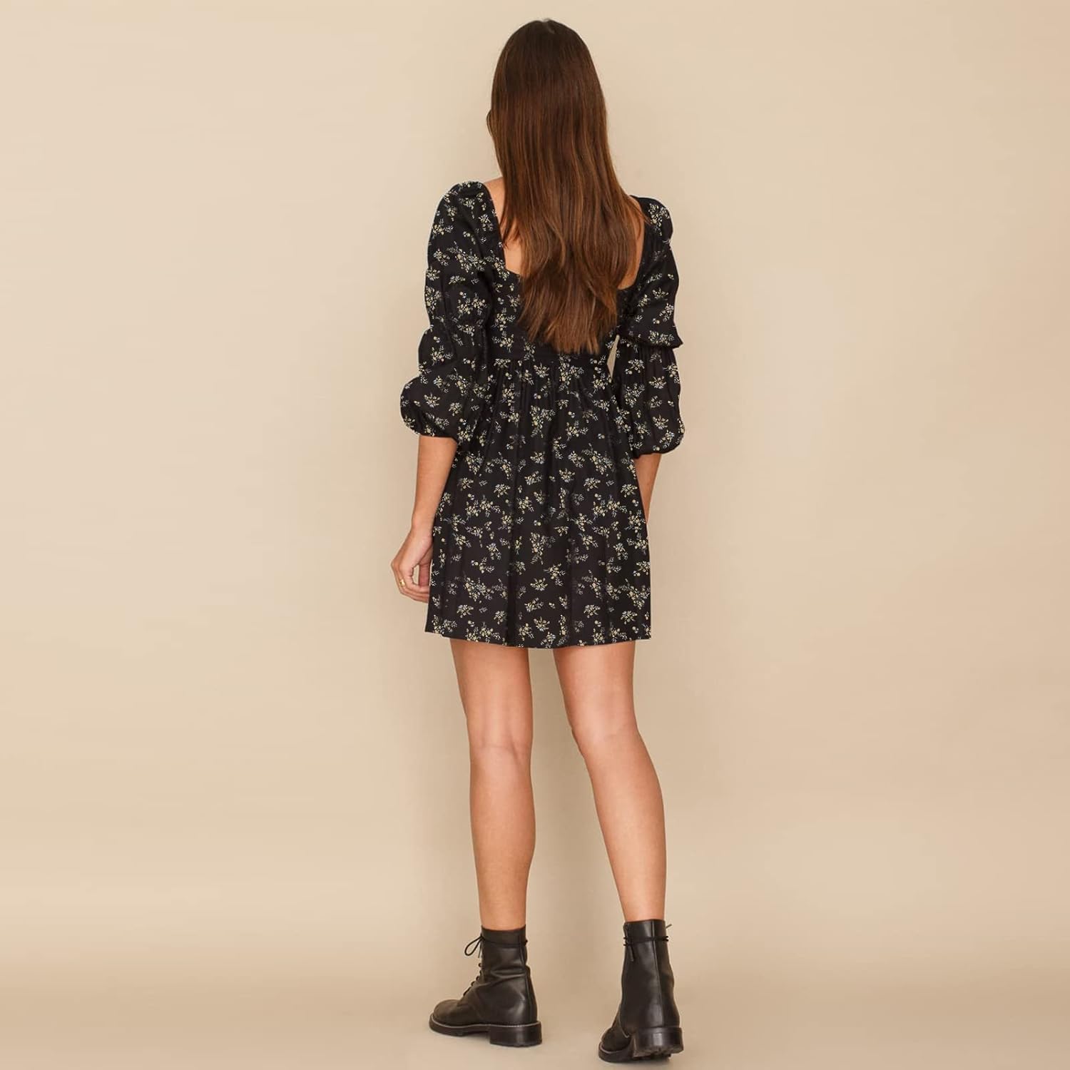 EXLURA Womens 2026 Square Neck Dress Long Puff Sleeve A-Line Casual Short Mini Dresses - Image 3