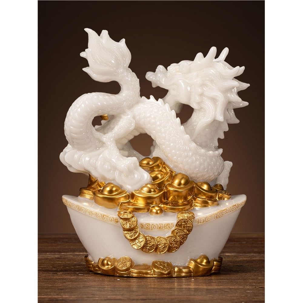 Decoración de Estantes Decoración del dragón del zodiaco de Jade de imitación, decoración del dragón del estudio chino, decoración del gabinete del vino de la sala de estar de resina Decoraciones Para
