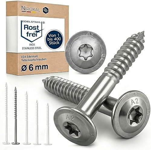 Lot de 100 vis à tête plate en acier inoxydable A2 ETA 6 x Torx