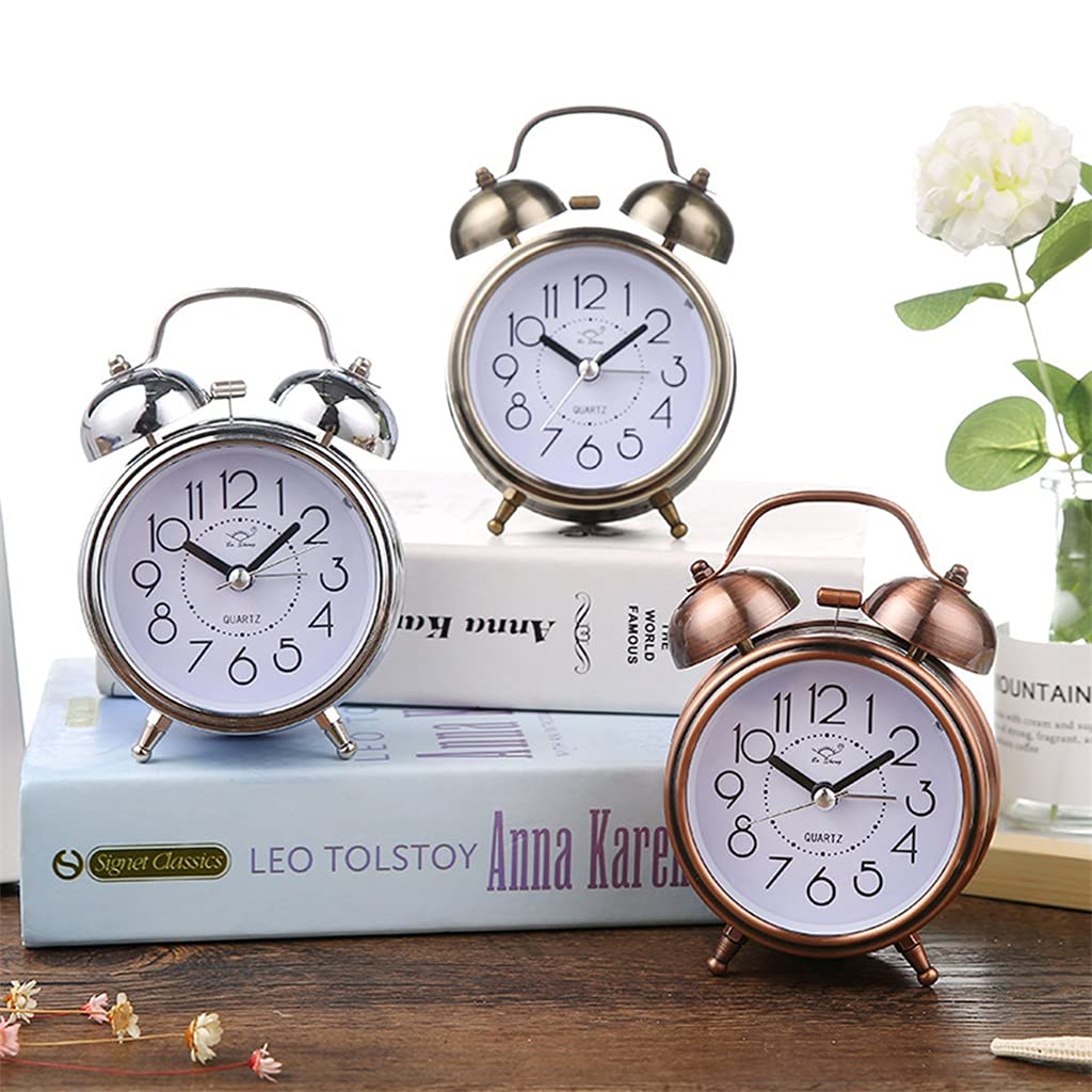 Sveglia Orologi A Puntatore Silenzioso Bell Night Light Suona Forte Con Luce Sul Comodino Home Decor(Blue,White)
